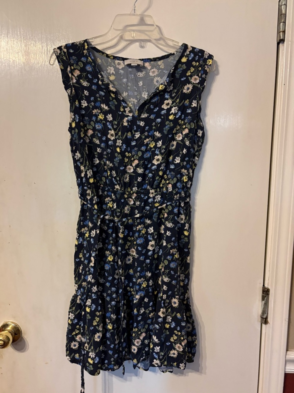 LOFT Blue Floral Sleeveless V-Neck Dress Size  Medium